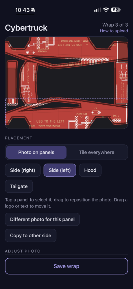 Editing a Cybertruck wrap panel by panel