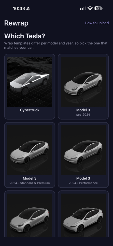Choosing a Tesla model in Rewrap